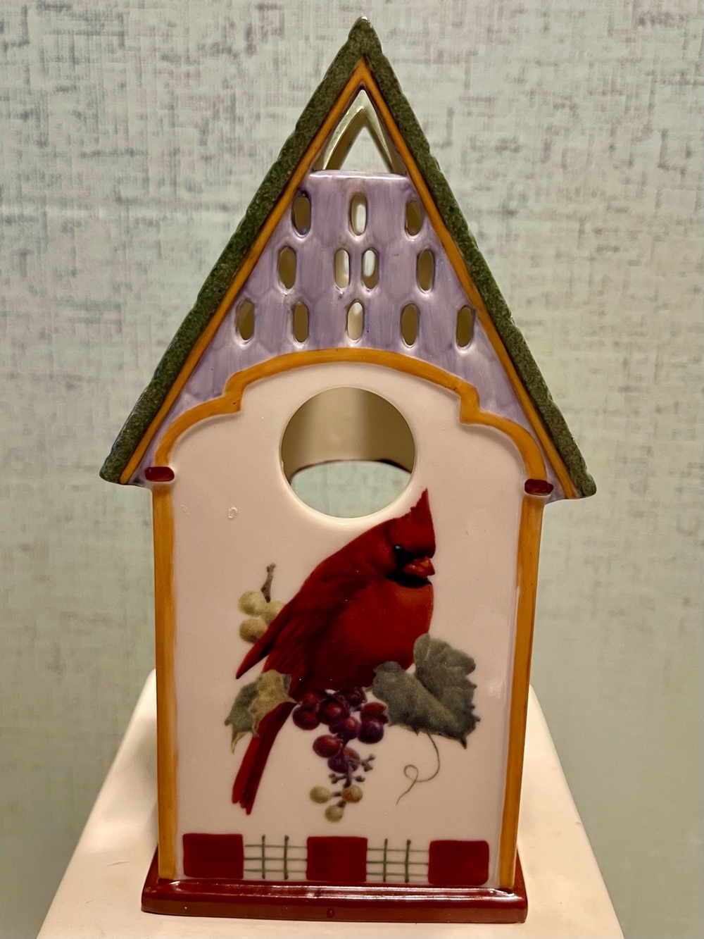 VINTAGE Lenox Winter Greetings Ceramic Votive Holder CARDINAL BIRD EUC